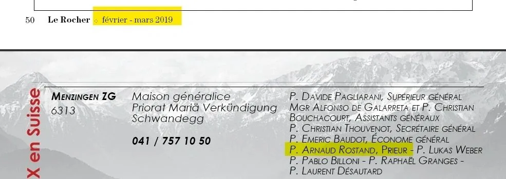 Proof that Fr. Rostand was named prior in 2019 (taken from SSPX bulletin "Le Rocher")